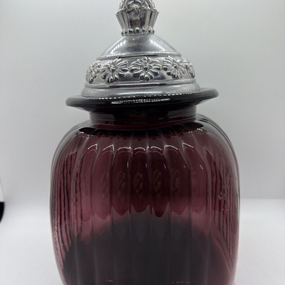 Artland Dark Amethyst Plum Purple Ribbed Glass Canister Apothecary Jar Vintage
